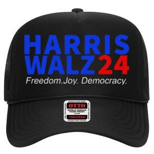 Harris Walz24 Freedom Joy Democracy Kamala Harris Waltz 2024 Gift High Crown Mesh Back Trucker Hat