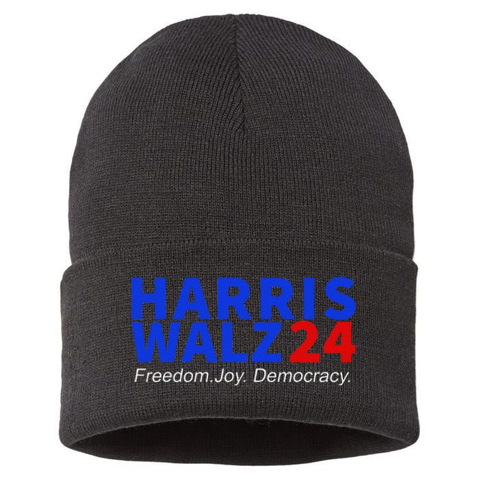 Harris Walz24 Freedom Joy Democracy Kamala Harris Waltz 2024 Gift Sustainable Knit Beanie