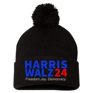 Harris Walz24 Freedom Joy Democracy Kamala Harris Waltz 2024 Gift Pom Pom 12in Knit Beanie