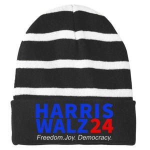 Harris Walz24 Freedom Joy Democracy Kamala Harris Waltz 2024 Gift Striped Beanie with Solid Band