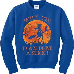 Halloween Witch Funny Gift Why Yes Actually I Can Drive A Stick Funny Gift Kids Sweatshirt