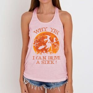 Halloween Witch Funny Gift Why Yes Actually I Can Drive A Stick Funny Gift Women's Knotted Racerback Tank