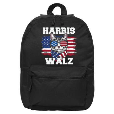 Harris Walz Funny Childless Cat Lady U.S Flag Cat Meme Gift 16 in Basic Backpack