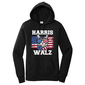 Harris Walz Funny Childless Cat Lady U.S Flag Cat Meme Gift Women's Pullover Hoodie