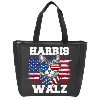 Harris Walz Funny Childless Cat Lady U.S Flag Cat Meme Gift Zip Tote Bag