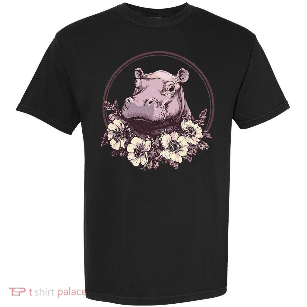 Hippo With Floral Accents Nature Art Garment-Dyed Heavyweight T-Shirt
