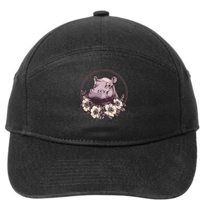 Hippo With Floral Accents Nature Art 7-Panel Snapback Hat