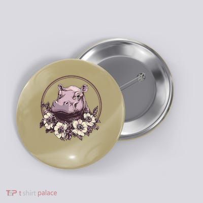 Hippo With Floral Accents Nature Art Button