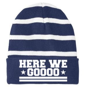 Here We Go Dallas Football Fan Striped Beanie with Solid Band