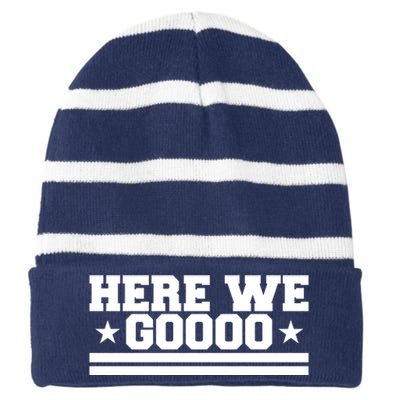 Here We Go Dallas Football Fan Striped Beanie with Solid Band