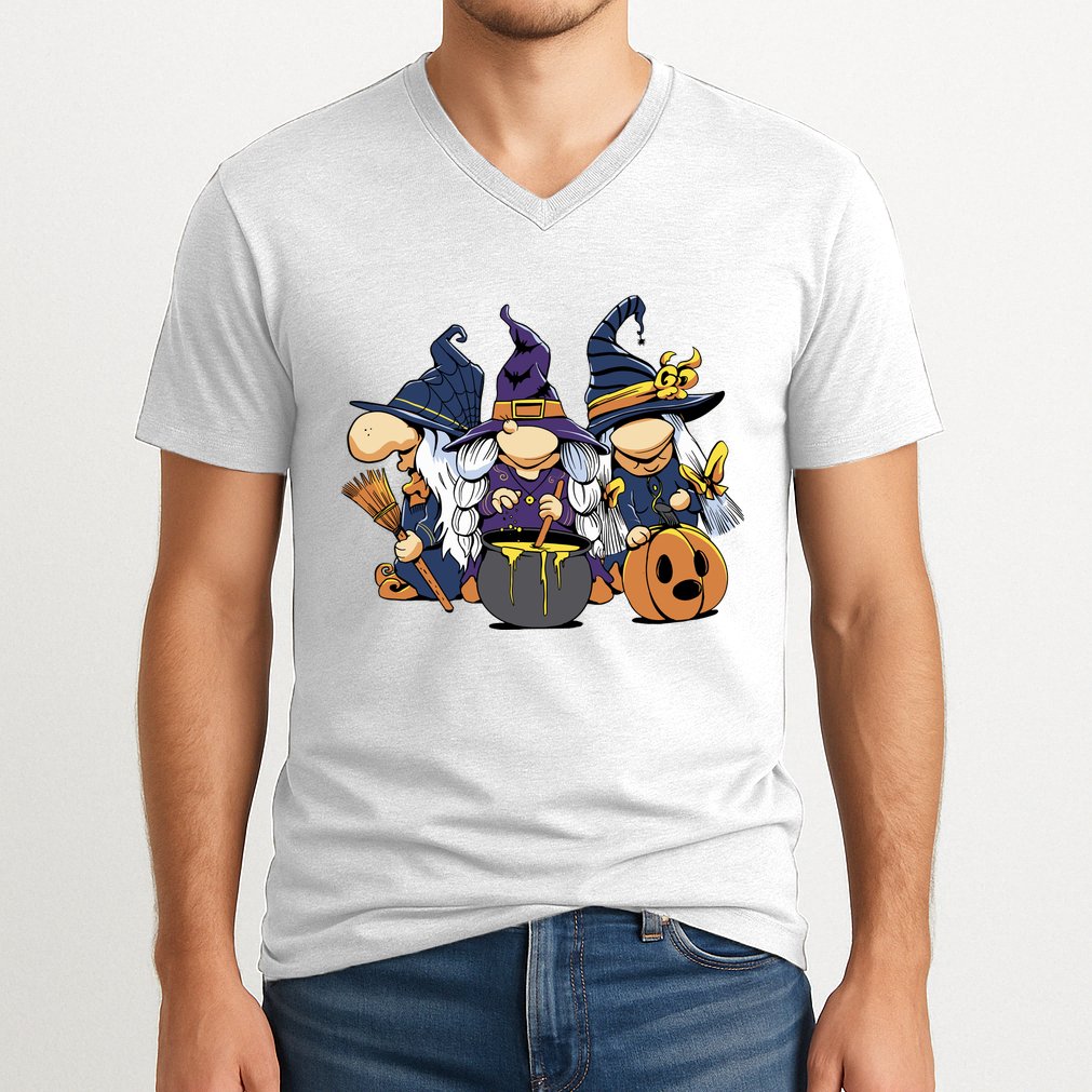 Halloween Witch Gnomes V-Neck T-Shirt