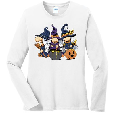 Halloween Witch Gnomes Ladies Long Sleeve Shirt