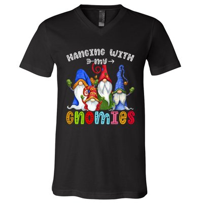 Hanging With Gnomies Gnome Merry Christmas Cute Gnomes Pajamas V-Neck T-Shirt