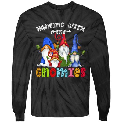 Hanging With Gnomies Gnome Merry Christmas Cute Gnomes Pajamas Tie-Dye Long Sleeve Shirt