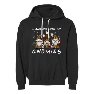 Hanging With Gnomies Christmas Pajamas Gnomes Xmas Leopard Garment-Dyed Fleece Hoodie