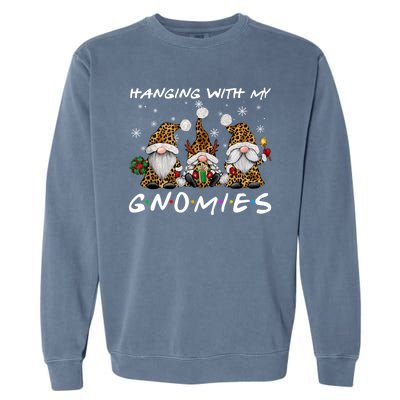 Hanging With Gnomies Christmas Pajamas Gnomes Xmas Leopard Garment-Dyed Sweatshirt