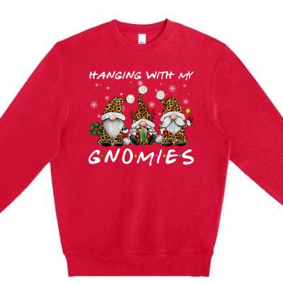 Hanging With Gnomies Christmas Pajamas Gnomes Xmas Leopard Premium Crewneck Sweatshirt