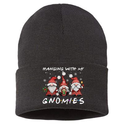 Hanging With Gnomies Christmas Gnomes Xmas Buffalo Plaid Red Sustainable Knit Beanie