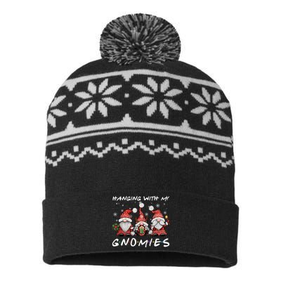 Hanging With Gnomies Christmas Gnomes Xmas Buffalo Plaid Red USA-Made Snowflake Beanie