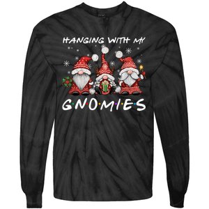 Hanging With Gnomies Christmas Gnomes Xmas Buffalo Plaid Red Tie-Dye Long Sleeve Shirt