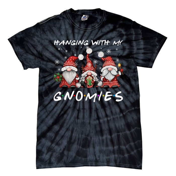 Hanging With Gnomies Christmas Gnomes Xmas Buffalo Plaid Red Tie-Dye T-Shirt