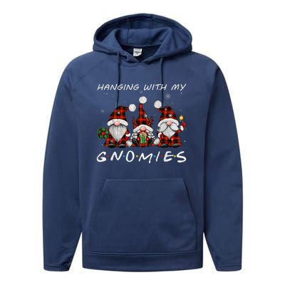 Hanging With Gnomies Gnome Christmas Xmas Buffalo Plaid Red Performance Fleece Hoodie