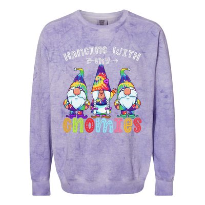 Hanging With Gnomies Gnome Merry Christmas Tie Dye Pajamas Colorblast Crewneck Sweatshirt