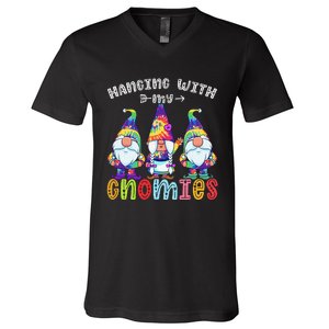 Hanging With Gnomies Gnome Merry Christmas Tie Dye Pajamas V-Neck T-Shirt