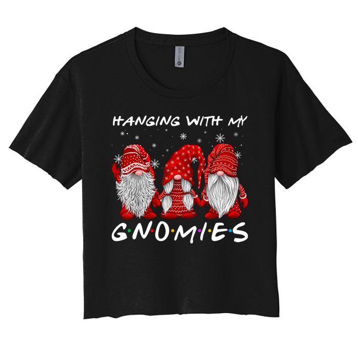 Hanging With Gnomies Christmas Gnomes Xmas Buffalo Plaid Red Women's Crop Top Tee