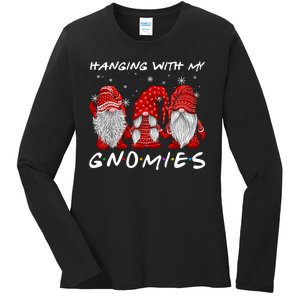 Hanging With Gnomies Christmas Gnomes Xmas Buffalo Plaid Red Ladies Long Sleeve Shirt