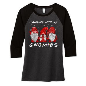 Hanging With Gnomies Christmas Gnomes Xmas Buffalo Plaid Red Women's Tri-Blend 3/4-Sleeve Raglan Shirt