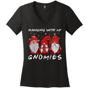 Hanging With Gnomies Christmas Gnomes Xmas Buffalo Plaid Red Women's V-Neck T-Shirt