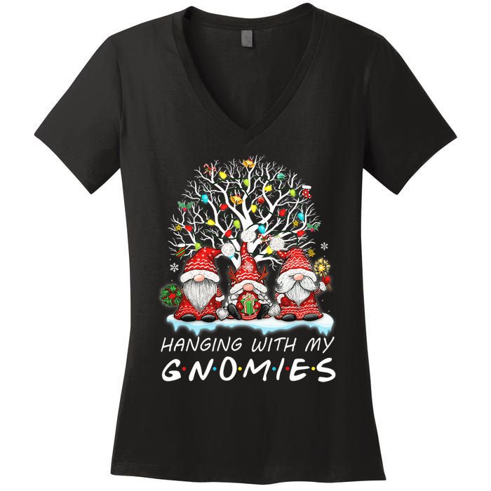 Hanging With Gnomies Gnome Christmas Xmas Lights Family  Women's V-Neck T-Shirt