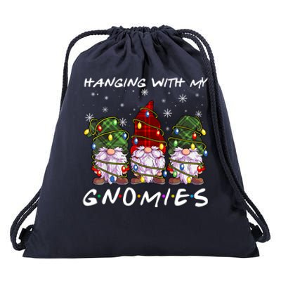 Hanging With Gnomies Christmas Gnomes Xmas Buffalo Plaid Red Drawstring Bag