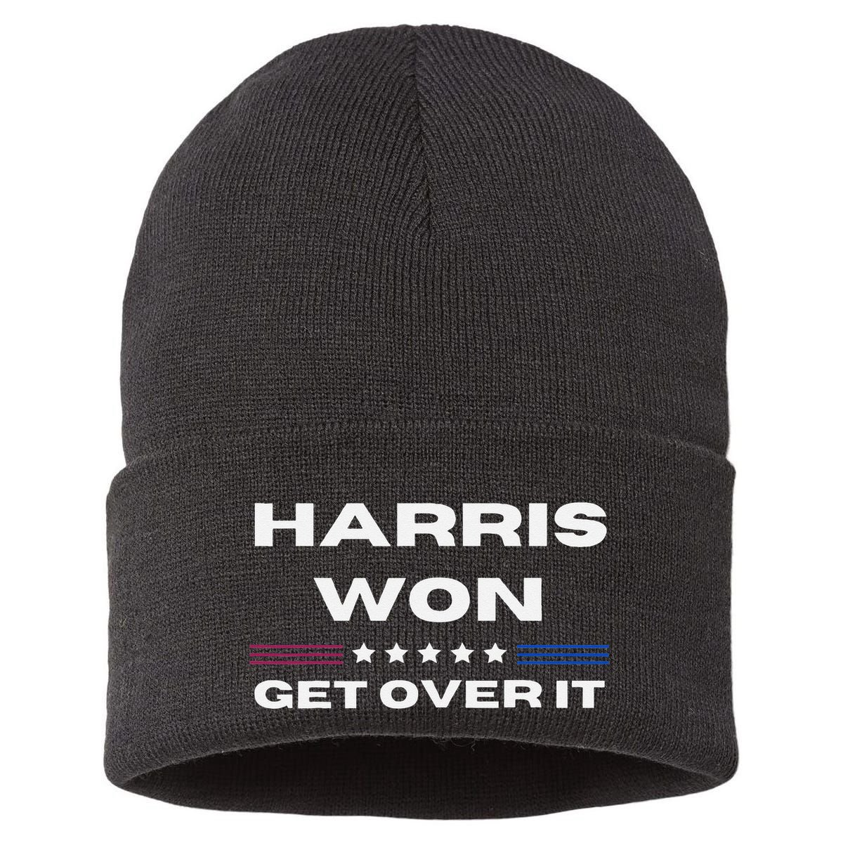 Harris Won Get Over It Patriotic Kamala Harris Funny Sustainable Knit Beanie
