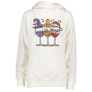 Holidays Wine Glasses Festive Womens Funnel Neck Pullover Hood