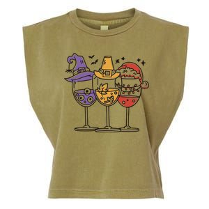 Holidays Wine Glasses Festive Garment-Dyed Women's Muscle Tee