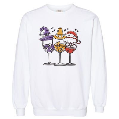 Holidays Wine Glasses Festive Garment-Dyed Sweatshirt