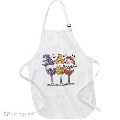 Holidays Wine Glasses Festive Full-Length Apron With Pockets