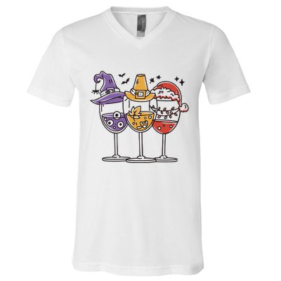 Holidays Wine Glasses Festive V-Neck T-Shirt