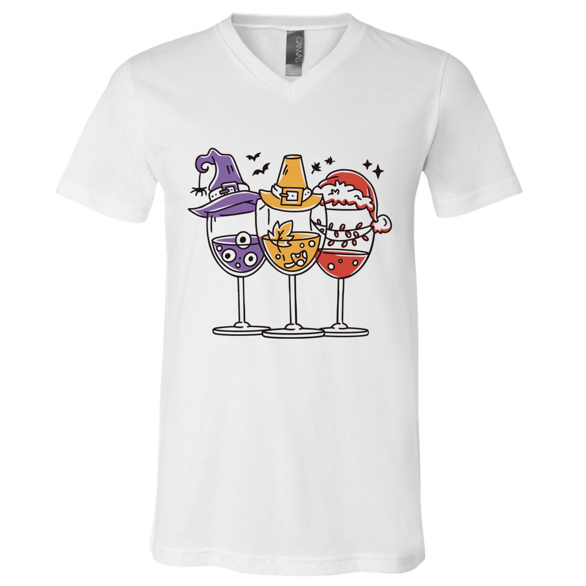 Holidays Wine Glasses Festive V-Neck T-Shirt