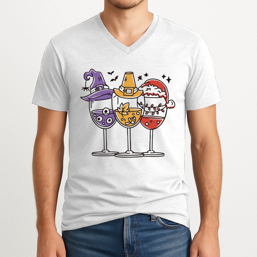 Holidays Wine Glasses Festive V-Neck T-Shirt