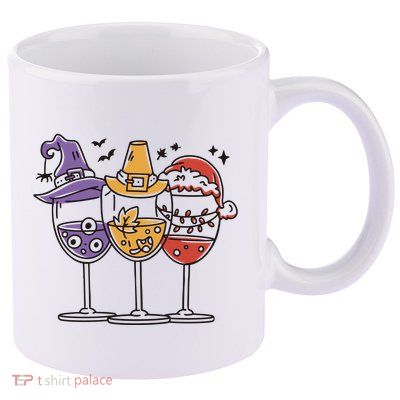 Holidays Wine Glasses Festive 11oz C Handle Ceramic Mug