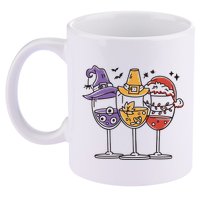 Holidays Wine Glasses Festive 11oz C Handle Ceramic Mug