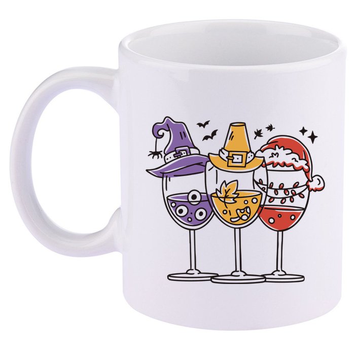 Holidays Wine Glasses Festive 11oz C Handle Ceramic Mug