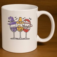 Holidays Wine Glasses Festive 11oz C Handle Ceramic Mug