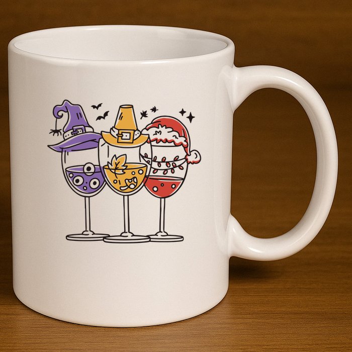 Holidays Wine Glasses Festive 11oz C Handle Ceramic Mug