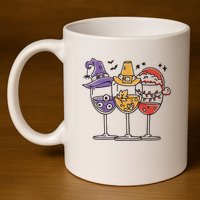 Holidays Wine Glasses Festive 11oz C Handle Ceramic Mug