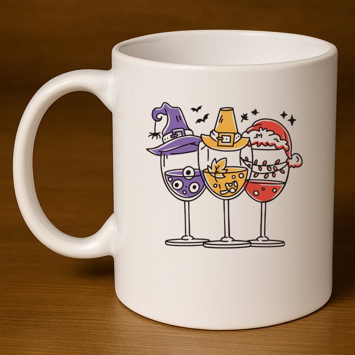 Holidays Wine Glasses Festive 11oz C Handle Ceramic Mug