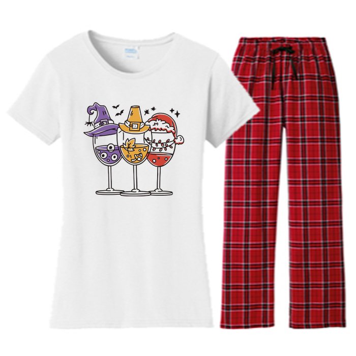 Holidays Wine Glasses Festive Women's Flannel Pajama Set